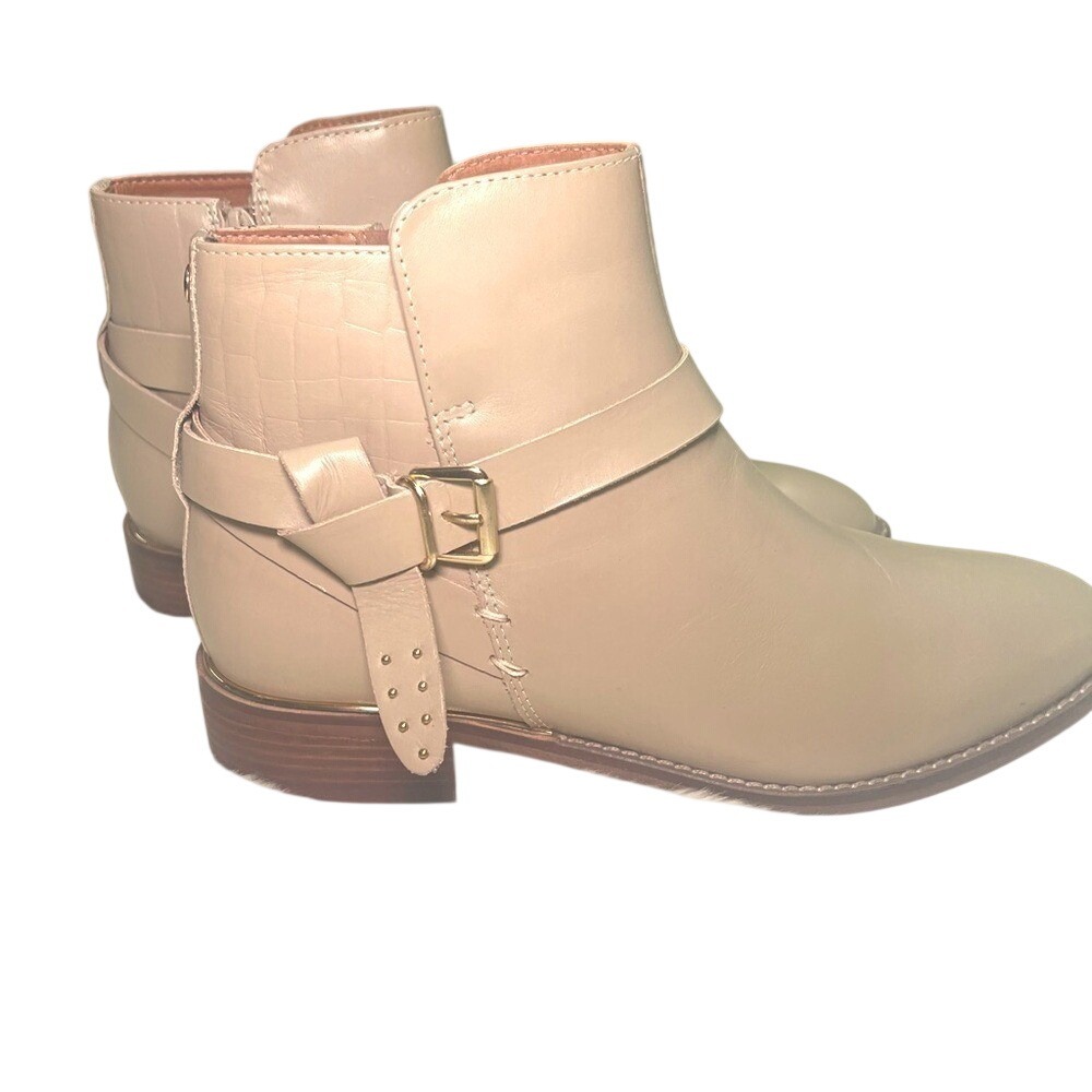 NWT Crevo Genuine Leather Buckle Ankle Boots Size 10‎ Beige Tan Women's